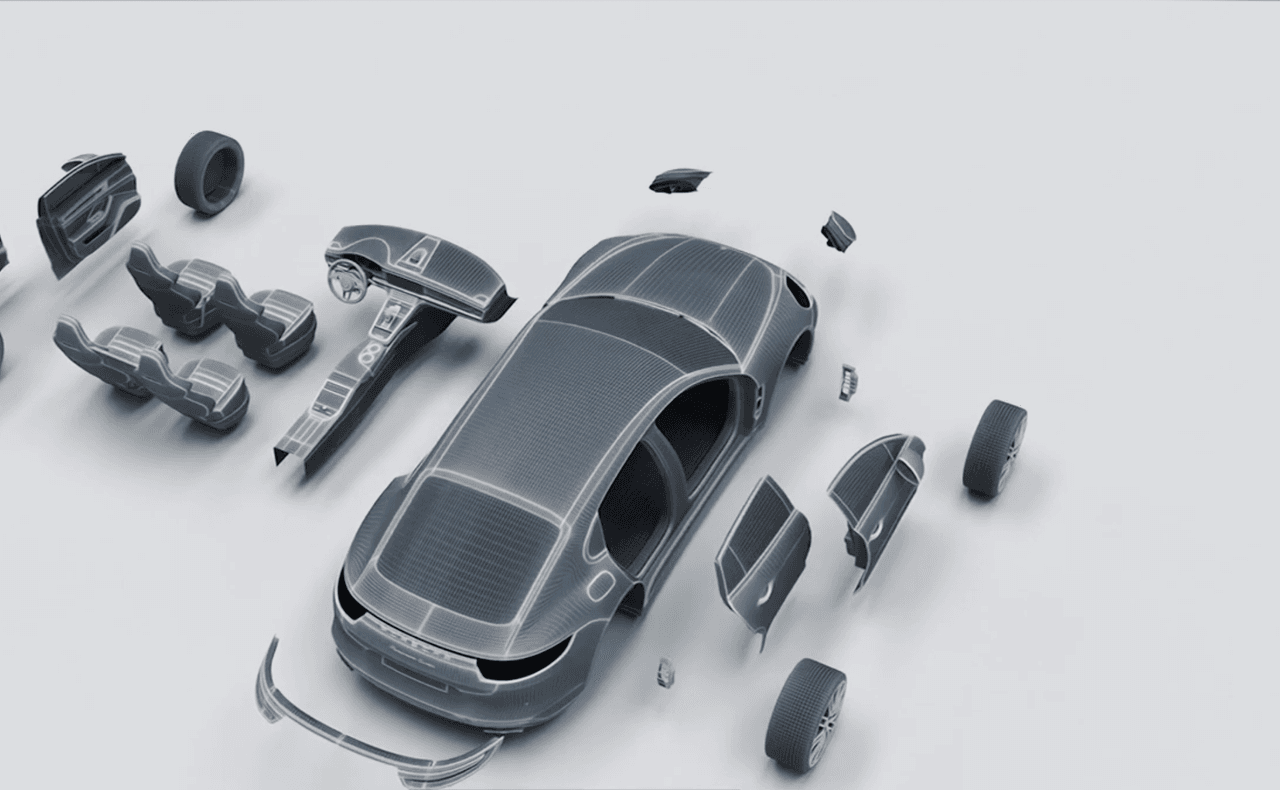 Exploded vehicle digital twin wireframe