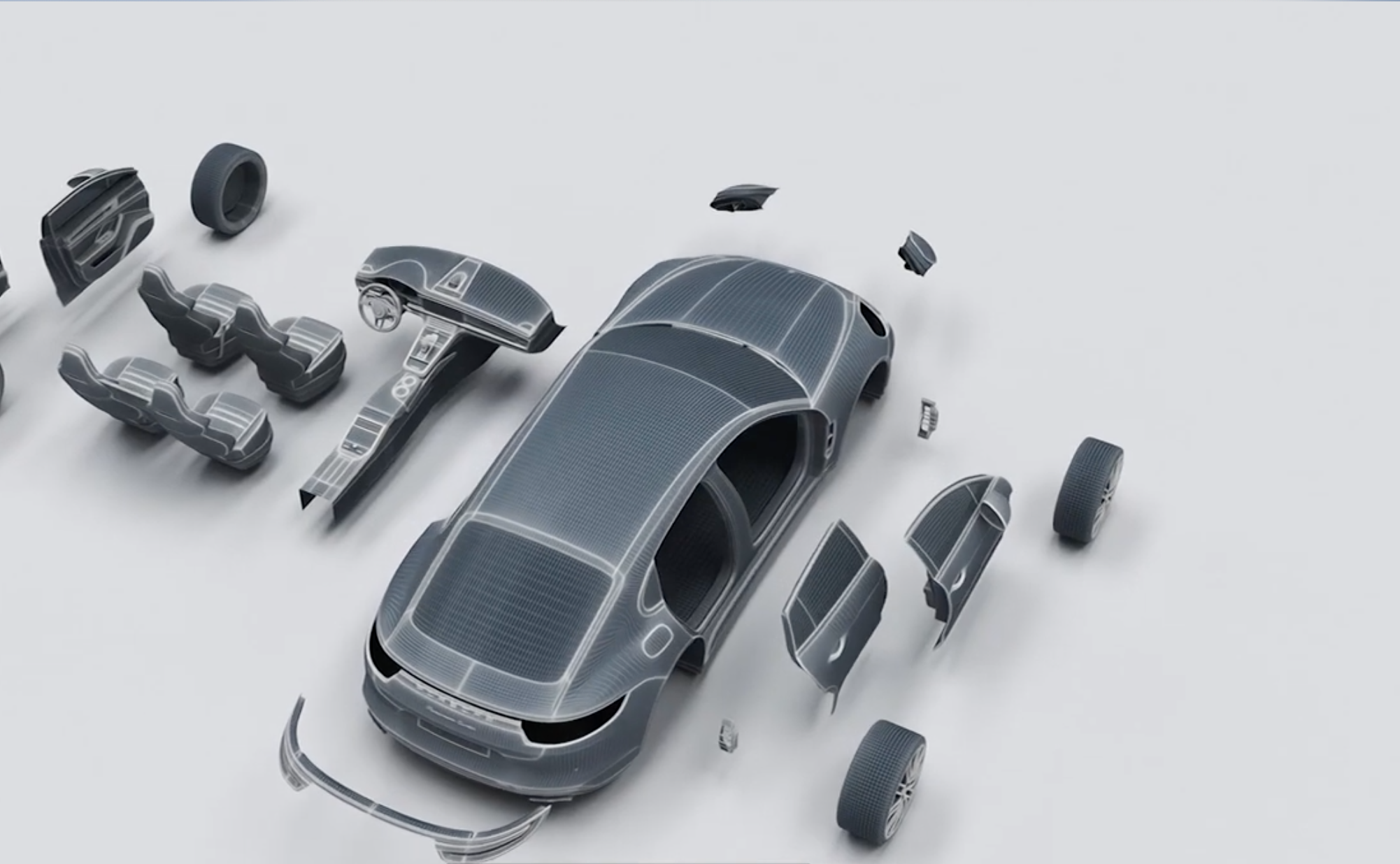 Exploded vehicle digital twin wireframe